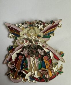 Enamel pin with painted finish, clear coating and glitter